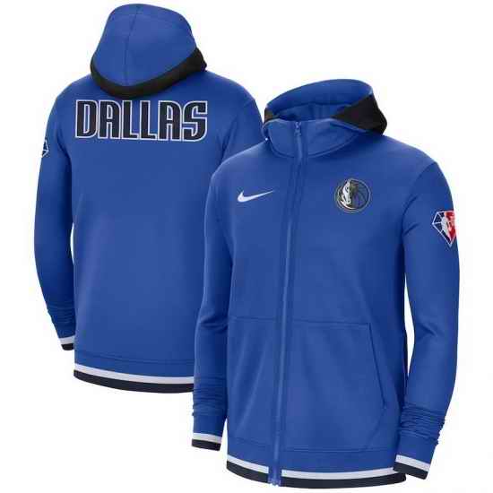 Men Dallas Mavericks Nike 75th Anniversary Performance Showtime Full Zip Hoodie Jacket  Blue